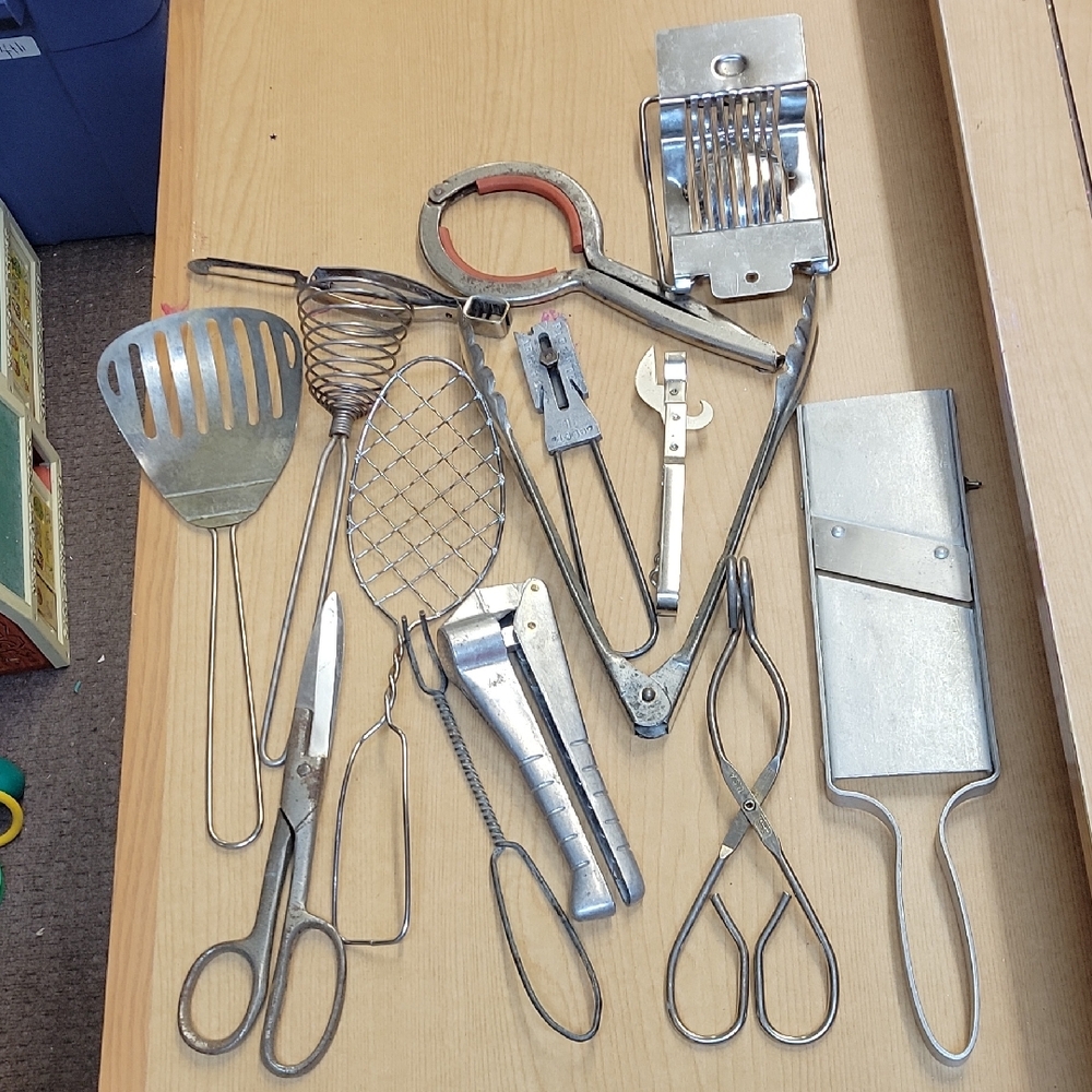 12 Vintage Stainless Steel Kitchen Utensil Set